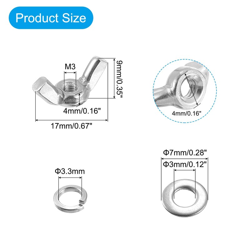 sourcing map 10 Set Wing Nut and Flat Washers Spring