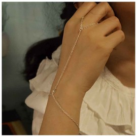 Yheakne Boho Crystal Finger Bracelet, Silver Slave Bracelet, Finger Chain Bracelet, Minimal Ring Bracelet, Everyday Bracelet, Hand Chain Jewellery for Women and Girls (Silver), Crystal