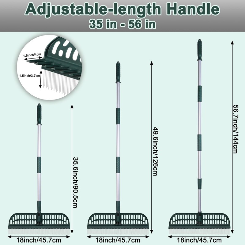 Artificial Turf Rake, Double-Sided Turf Brush Rake with 35-56 Inch
