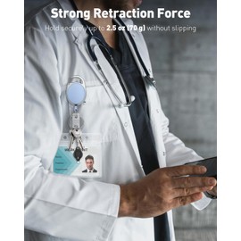 Uniclife 2 Pack Retractable Badge Reel for Badge Holder Heavy Duty Retractable Keychain Strong ABS Casing with Stainless Steel Spring Coil 61 cm Nylon Rope Carabiner Clip and Key Ring Light Blue