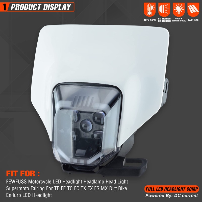 fewfuss Universal Dirt Bike LED Headlight - Motorcycle Pit Bike