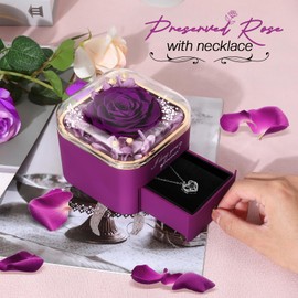Preserved Purple Real Rose with I Love You Necklace in 100 Languages,Eternal Flowers Gifts for Her Women Mum Wife Girlfriend on Christmas Valentines Day Mothers Day, Anniversary Birthday Gifts for Her