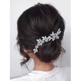 Bufenia Rhinestone Silver Wedding Headband Flower Bridal Hair Vine Hair Accessories for Women and Girls