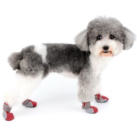 Zunea Paw Protection Dog Shoes Summer Non-Slip Small Dog Shoes Adjustable Reflective Soft Breathable Mesh Puppy Booties Heat Resistant for Hot Walkways, Red S