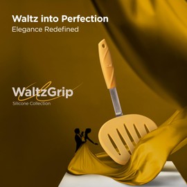 Kitchen Mama WALTZGRIP Platinum Silicone Pancake Spatula Turner : Heat-Resistant, Wide Slotted Tapered Head Stainless Steel Core. Durable, Dishwasher-Safe, Flipping Cooking Needs, Wok Use (Yellow)