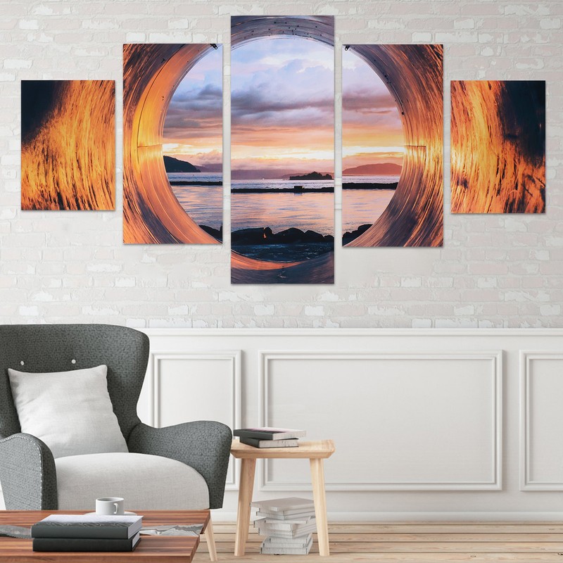 5PCS Frameless Canvas Painting Seaport Pattern Wall Art Picture for