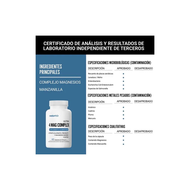 Restart Ultra Magnesio Complex Complejo Citrato Polvo Glicinato Treonato Marino