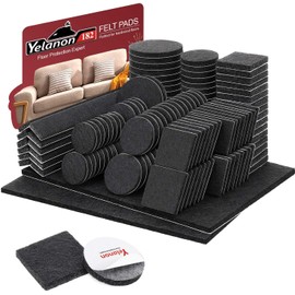 Yelanon Felt Furniture Pads -182 Pcs Premium Felt Pads for Chair Legs Furniture, Floor Protectors for Hardwood Floors, Black