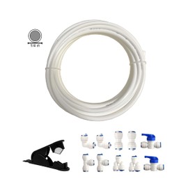 GREDIA 1/4" inch Quick Connect Water Purifiers Tube Fittings RO Water Reverse Osmosis System(Ball Valve+L+Y+I+T Type Each 2pcs)+PVC Pipe Tube Hose Cutter+5 Meters/16 Feet Tubing Pipe (White)