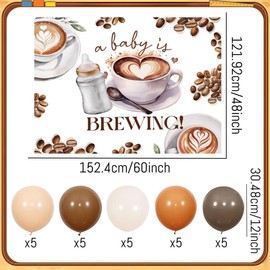 A Baby Is Brewing Coffee Party Decorations A Baby is Brewing Baby Shower Backdrop Brown Balloons for Gender Reveal Party