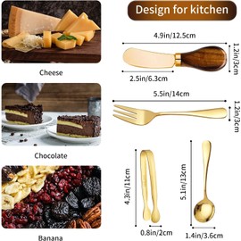 Charcuterie Accessories (14 Pcs), Cheese Spreaders for Charcuterie Board, Mini Serving Spoons, Forks and Mini Serving Tongs - Charcuterie Utensils for Butter, Cheese and Pastry Making (Gold)