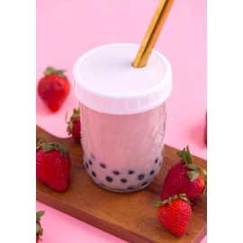 POSSMEI Bubble tea mix Strawberry Instant  powder 500gW/ Black Bubble pears