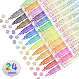 SENROU Double Line Outline Markers, 24 Colors Double Line Markers，Self-Outline Metallic Markers，Shimmer Pens, Art Pens