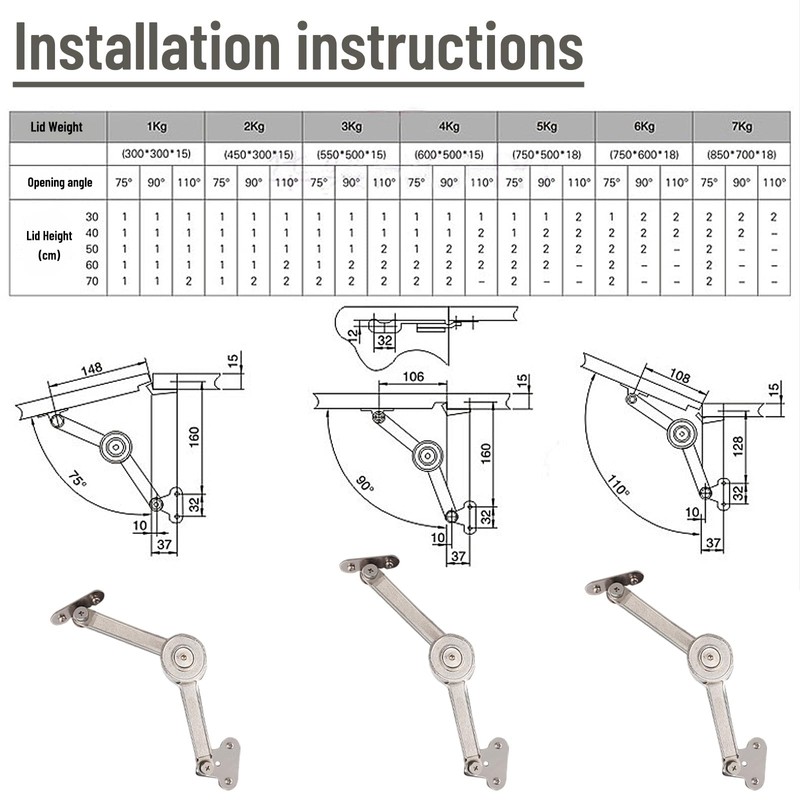2 Pieces Soft Close Folding Hinge Zinc Alloy Lid Support