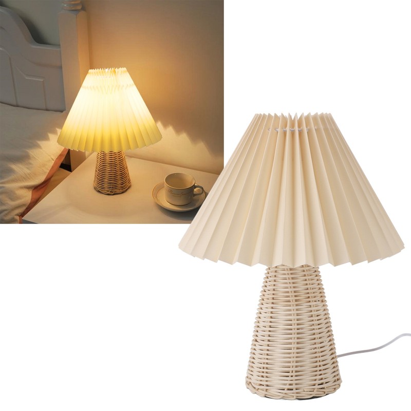 Pleated Table Lamp with Remote Control Modern Beige Fabric Shade