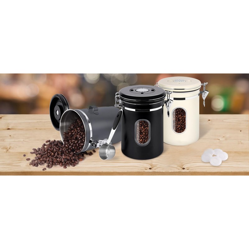 EZKOXAH Airtight Coffee Beans Canister, Stainless Steel Container with 30