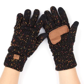 C.C Women Solid Ribbed Glove with Smart Tips (G-20)(G-33) (Black-Confetti)