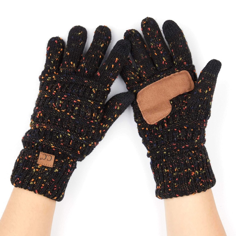 C.C Women Solid Ribbed Glove with Smart Tips (G-20)(G-33) (Black-Confetti)