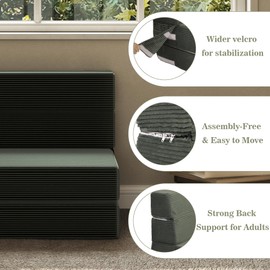 CATMIX Folding Sofa Bed, Foldable Memory Foam Couch Floor Mattress Futon, Convertible Floor Sleeper Chair with Back Support for Living Room, Bedroom, Guest Room, Corduroy (Light Green, Twin)