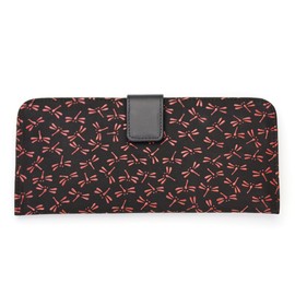 Indenya Yuichi Uehara (INDEN-YA) Genuine Leather with Coin Pocket on the Outside, Ultra-thin, Bill Holder, Model Number: 2107, Black Background x Red Lacquer, Dragonfly Pattern, Genuine Product, Long