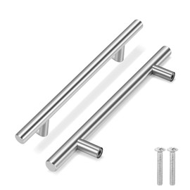 Flexzion 25 Pack Kitchen Cabinet Handles Silver Drawer Pulls 7 inch, 5 inch Hole Center, Stainless Steel T Bar with Satin Brushed Nickel, Hardware for Kitchen Cupboard Door Bathroom Furniture
