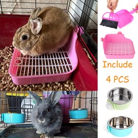 Rabbit Litter Box For Cage Bunny Corner Litter Bedding Box Small Animal Litter Pan Hanging Pet Bowls Cage Potty Trainer Pet Toilet For Rabbit Bunny Guinea Pigs Chinchilla Ferret Small Animals(Pink)