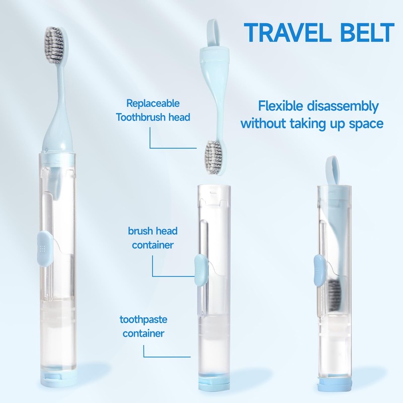 Zirro Travel Toothbrushes Built-in Toothpaste Container Folding with Built in