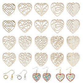 Elecrelive 60pcs Wooden Heart Charms Wooden Earring Blanks Filigree Heart Charms for Valentine's Day DIY Earring Necklace Jewelry Making
