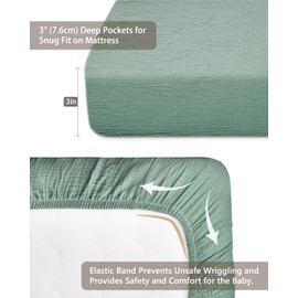 Pack and Play Sheets for Baby Boys and Girls 39"x27"x3", Neutral Muslin Cotton Pack N Play Mattresses Sheet with Boho Style, Soft and Breathable Comfort (Roman Green, Pank N Play Sheet)