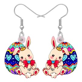 Cute Easter Basket Eggs Bunny Earrings Dangle Anime Easter Jewelry Gifts for Women Decorations Charm (Ivory)