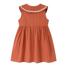 HILEELANG Little Girl Easter Peter Pan Collar Dress Sleeveless Cotton Casual Earthy Brown Beach School Playwear Sundress Size 6