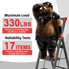 3 Step Ladder, DIAMONDFORGE Folding Step Stool with Wide Anti-Slip Pedal, Anti-Slip Feet and Handgrip, Sturdiest Steel Construction, Steel Ladder for Home, Black Red