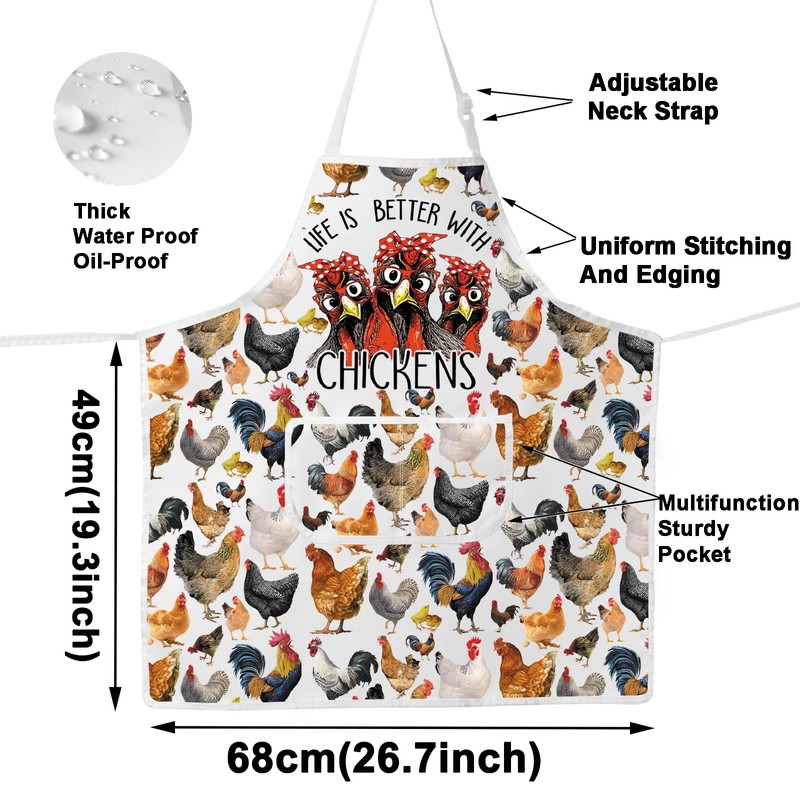 WZMPA Chicken Farm Kitchen Apron With Pockets Chicken Farmer Gift