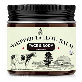 ELHI Whipped Beef Tallow Skin Moisturizer, 100% Grass Fed, Enriched With Vitamins A, D, E, & K, Face and Body Balm, For Women & Men, 4 OZ, (VANILLA LAVENDER)