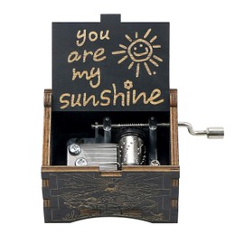 Vintage Wooden Hand Crank Music Box You Are My Sunshine Gift For Family Lovers Birthday/Christmas/Valentine's Day (Black-You Are My SunShine)