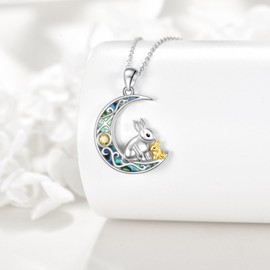 AXELUNA Rabbit Necklace 925 Sterling Silver Moon Rabbit Pendant Necklace Cute Animal Necklace Easter Bunny Jewellery Gifts for Women, Regular, Sterling Silver, No Gemstone