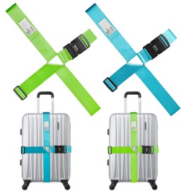 Luggage Strap - Luggage Strap Pack of 2 - Suitcase Strap Eye-catching with Combination Lock - Adjustable Luggage Strap with Name Plate for 22-32 Inch Suitcases, for Quick Identification of Suitcases