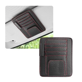 Ohleats Small Car Sun Visor Organizer, Multi-Functional PU Leather Small Sun Visor Sleeve Pocket, Auto Visor Storage Wallet with Glasses Clip for Cards Tickets Pen (Carbon Fiber Red)