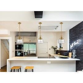 DEYNITE Modern Schoolhouse Pendant Light Fixtures Brass Hanging Light for Kitchen Island