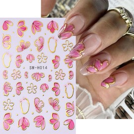 6Pcs Flower Nail Art Stickers Decals, Spring Floral Nail Stickers 3D Self-Adhesive Nail Decals Bronzing Pink Cherry Blossoms Nail Art Supplies Flower Petal Nail Accessories for Women Nail Decoration