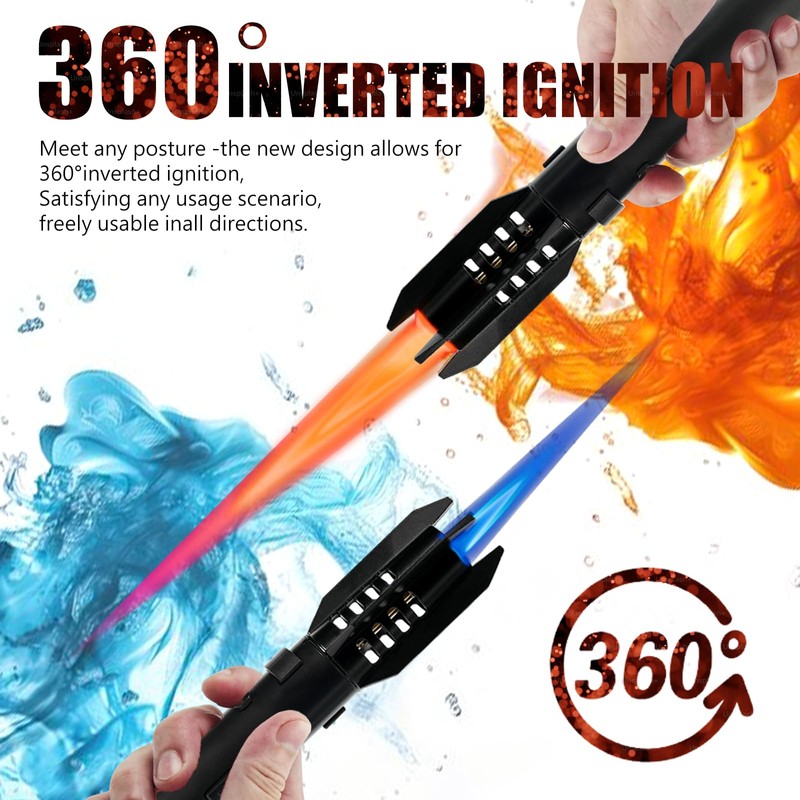 Camping Torch Lighter, Bright Fire Windproof Butane Refillable Straight Flame