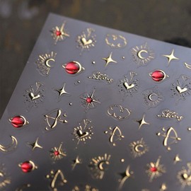 Moon Star Nail Stickers for Nail Art 5D Self Adhesive Gold Nail Decals for Acrylic Nails Gold Star Nail Art Stickers Embossed Nail Design Star Nails Supplies for Women Girls