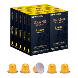Grano Milano Lungo 100% Arabica - 100 Aluminium Coffee Pods Compatible with Nespresso Original line - Intensity 8, Medium Roast Coffee Capsules Made in Italy