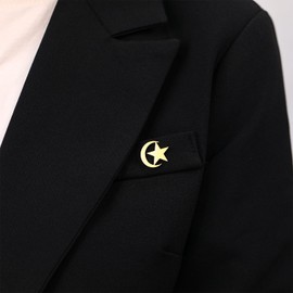 Stainless Steel Islam Star Moon Men Brooch With Butterfly Buckle Pin (gold)