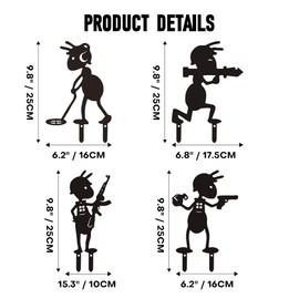 Xedatric Battle Ant Metal Garden Decor–4-Piece Metal Yard Art Set for Outdoor Spaces–Rust-Resistant Garden Decor for Outside