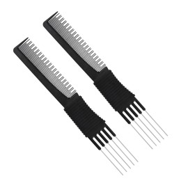 NQEUEPN 2PCS Black Carbon Lift Teasing Combs Double-Head Hair Pick
