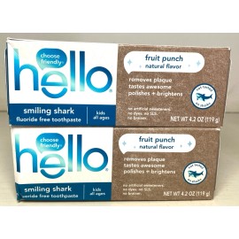 hello Lot 2~Hello Smiling Shark Fluoride Free Kids Toothpaste Natural Fruit Punch 4.2
