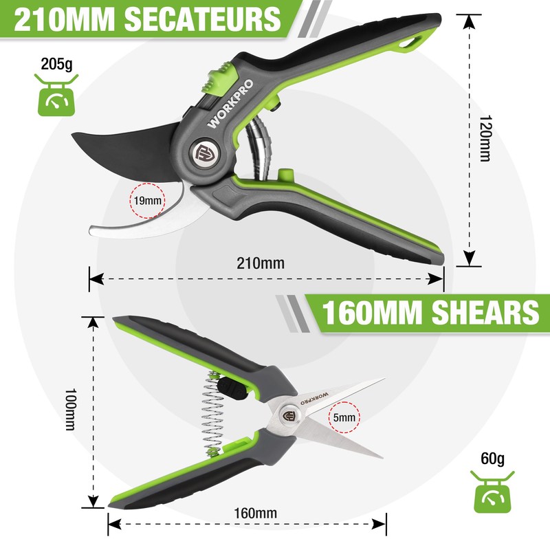WORKPRO 2-Piece Secateurs & Pruning Scissors | Heavy Duty 210mm