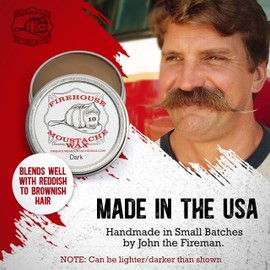 Firehouse Moustache Wax - for Beard & Mustache Shaping, Naturally Scented & Colored All-Weather Mustache & Beard Wax (1 Ounce Tin); HANDMADE in Small Batches by John the Fireman (Dark)