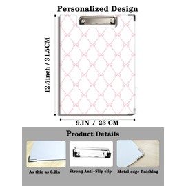 JWVK Pink Preppy Clipboard Padfolio with Storage Pocket, Pink Coquette Bow Cute Padfolio with Metal Clip Boards for Nurse Office Classroom, 12.5 x 9 in